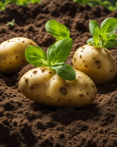 Potatoes sprouting to reveal dream symbols, representing hidden potential and nourishment.