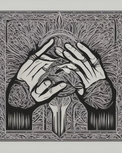 Hands rubbing together to generate dream symbols, representing effort and manifestation.