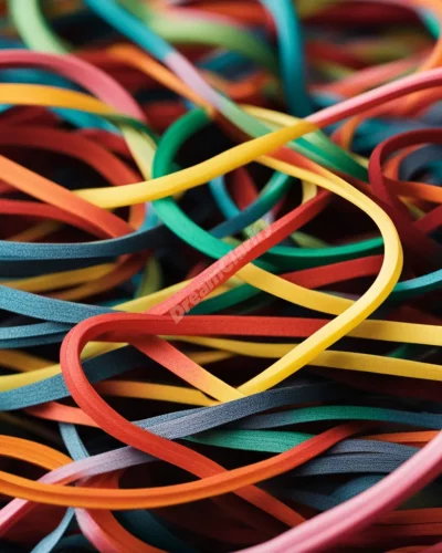 Rubber bands stretching to reveal hidden dream symbols, representing flexibility and tension.