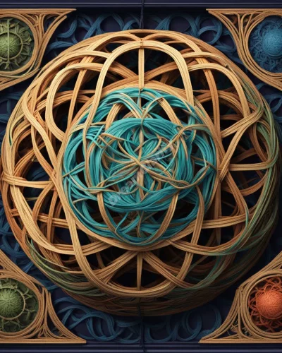 A rubber band ball unraveling to reveal hidden dream symbols, representing stretched resources.