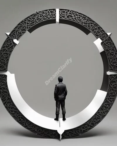 Protective symbols forming a barrier around a figure, representing safety and guardianship.