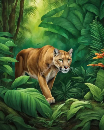 A puma prowling through a dream jungle, representing strength and stealth.