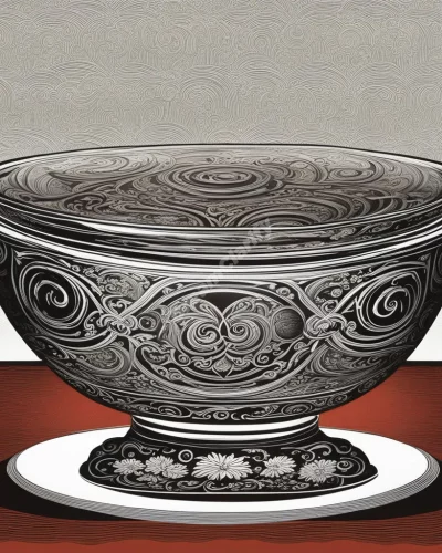 A punch bowl with liquid forming dream symbols, representing celebration and social interaction.