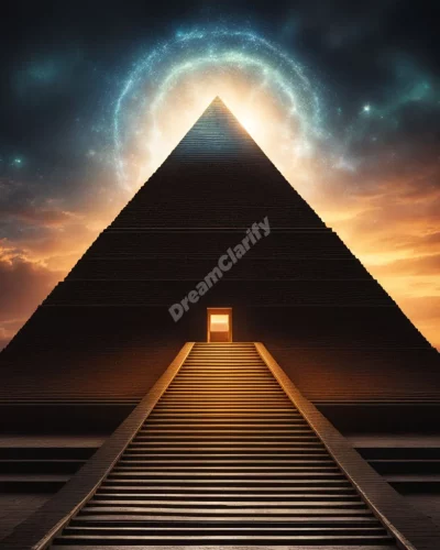 A pyramid with steps leading to a glowing apex, representing mystery and ancient wisdom.