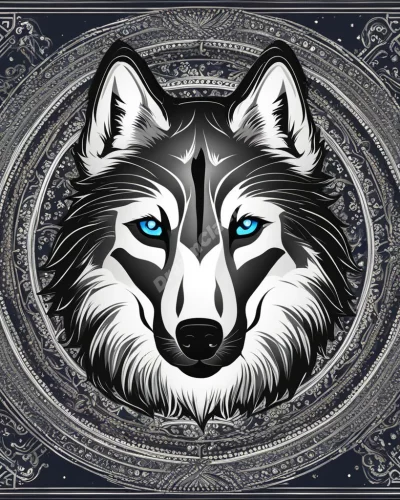 A husky dog with fur forming dream symbols, representing loyalty and strength.