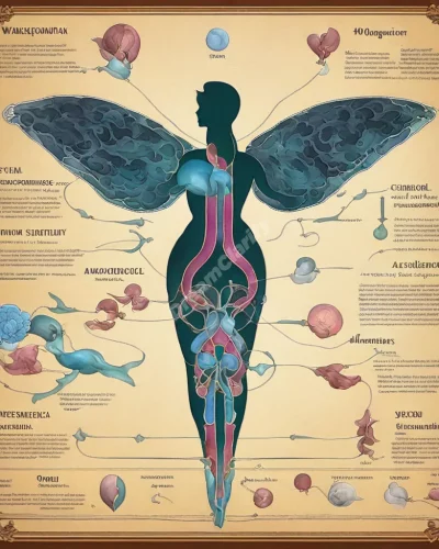 A medical diagram of a hysterectomy with dream symbols, representing change and loss.