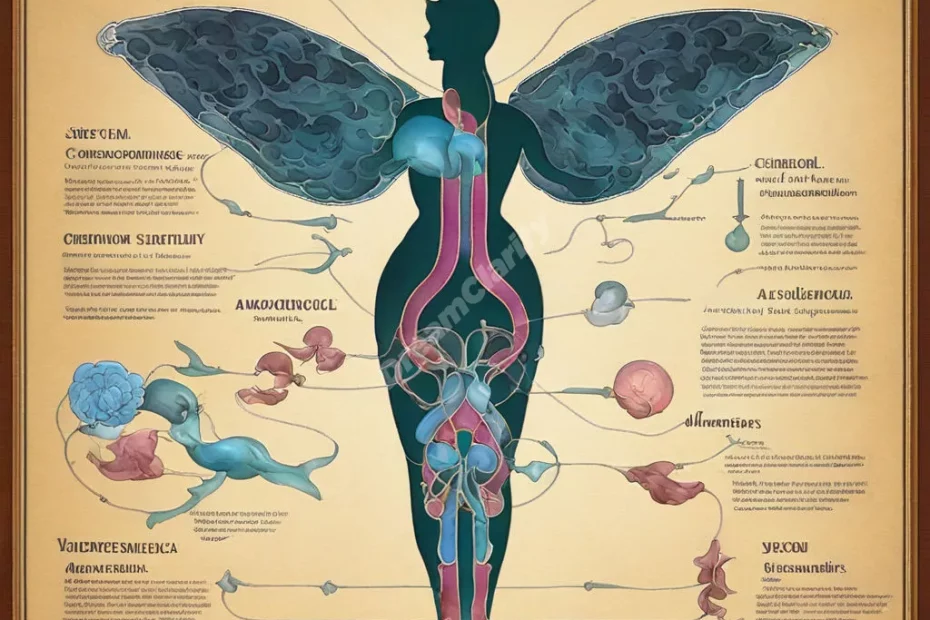 A medical diagram of a hysterectomy with dream symbols, representing change and loss.