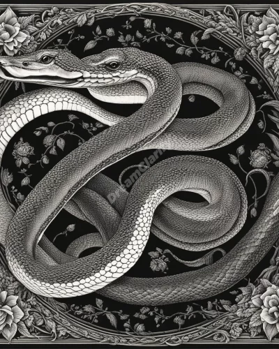 A snake shedding its skin to reveal dream symbols, representing renewal and growth.