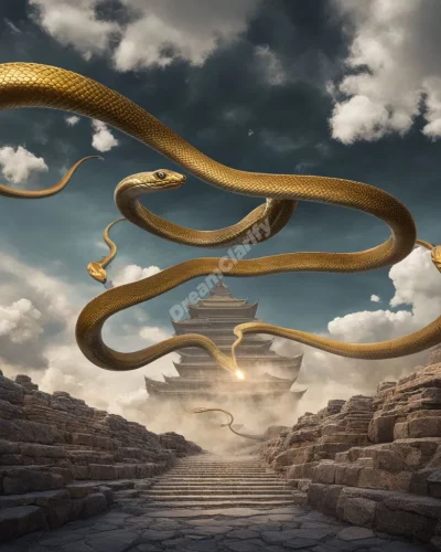 Snakes falling from the sky, each revealing a dream symbol upon landing, representing unexpected change.