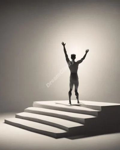 A figure rehearsing on a dream stage, symbolizing preparation and self-improvement.