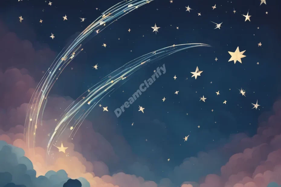 A shooting star leaving a trail of dream symbols, representing hope and wishes.