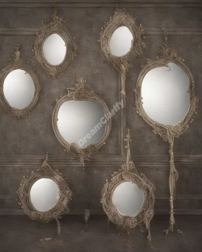 Mirrors reflecting different dream realities, representing self-awareness.