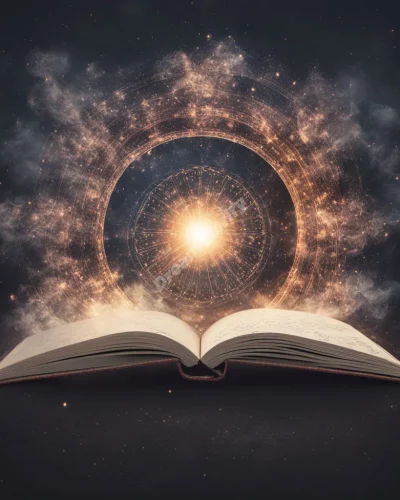 A notebook transforming into a dream portal, representing the power of writing and creativity.