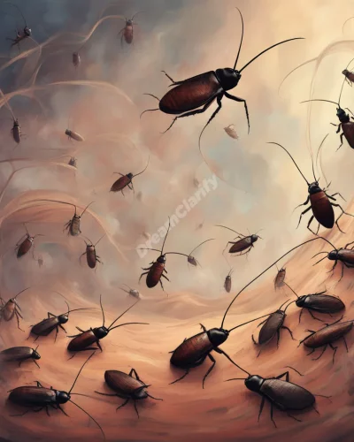 Cockroaches crawling through a dreamscape, representing resilience and survival.