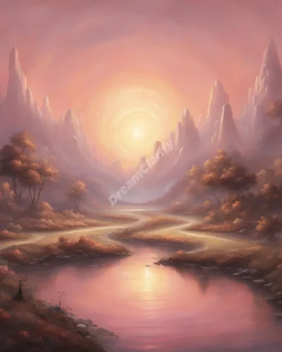 A landscape where everything emits a soft glow, representing enlightenment or revelation.