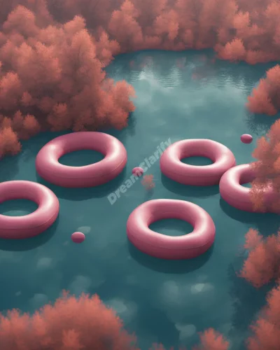 Inner tubes floating in a dream lake, representing support and relaxation.