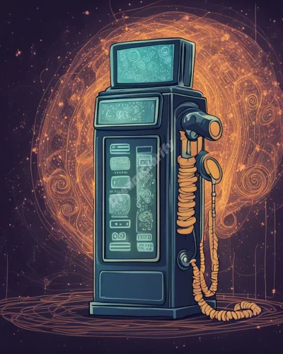 A payphone receiver emitting dream symbols, representing communication from the subconscious.