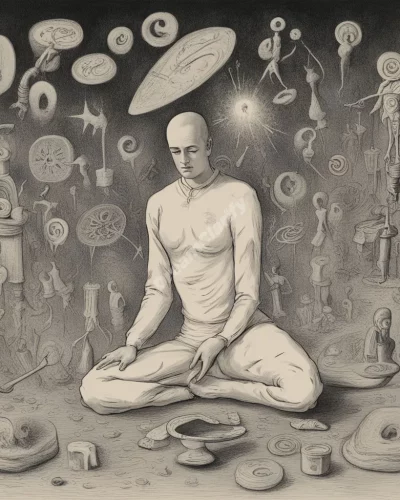 A figure experiencing numbness, surrounded by symbols of detachment and disconnection.