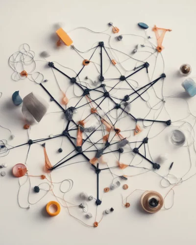 Objects stuck together with dream-symbol glue, representing connections and attachments.