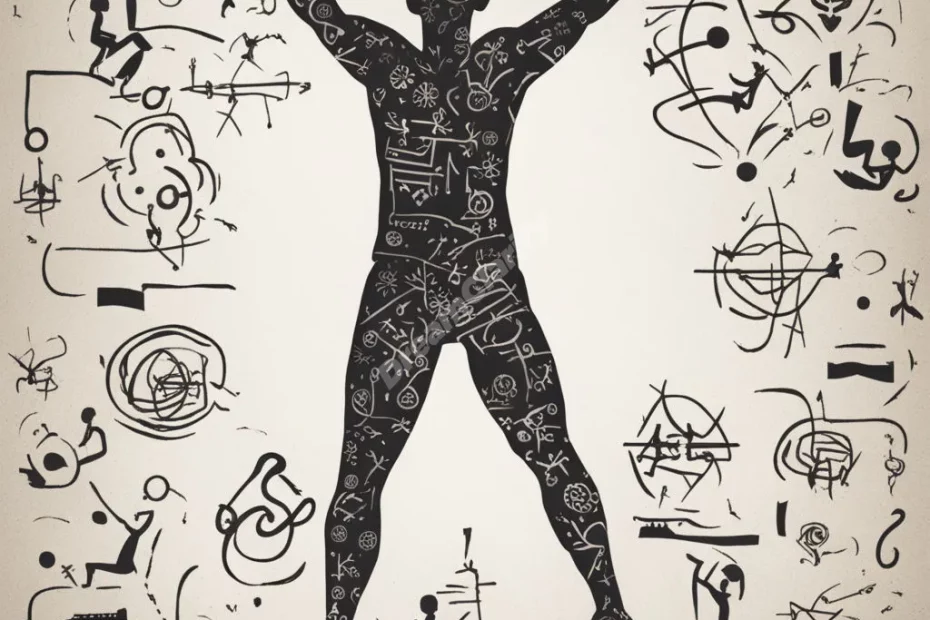 A figure doing jumping jacks, surrounded by energetic symbols, representing activity.