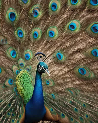 A peacock's tail feathers opening to reveal dream scenes, representing pride and beauty.