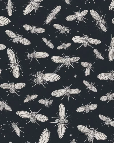 Flies buzzing around forming patterns of dream symbols, representing annoyances or decay.