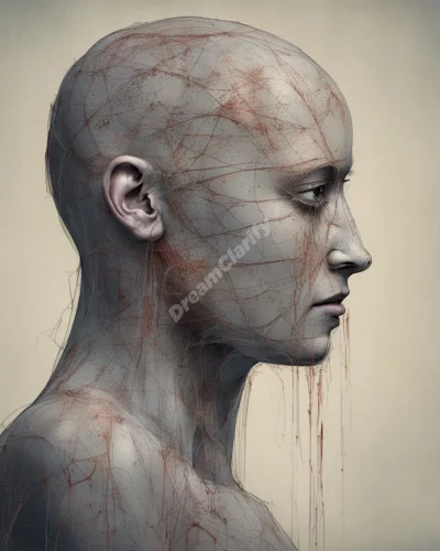 A figure with visible injuries that reveal dream insights, representing pain and growth.