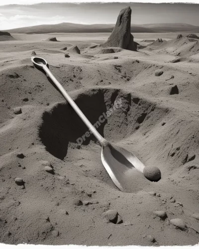 A shovel digging up buried dream symbols, representing discovery and uncovering truths.