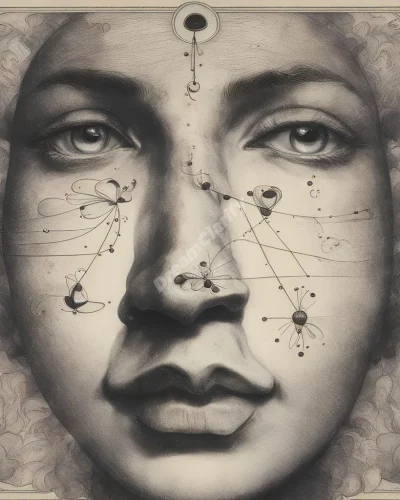 A nose transforming into various dream objects, representing intuition and perception.