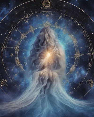 The Virgo zodiac symbol forming a gateway to dream realms, representing analytical energy.