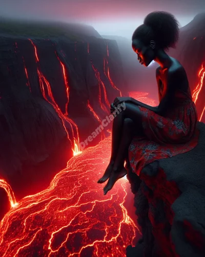 Person gazing thoughtfully at flowing lava, representing dream interpretation and self-reflection.