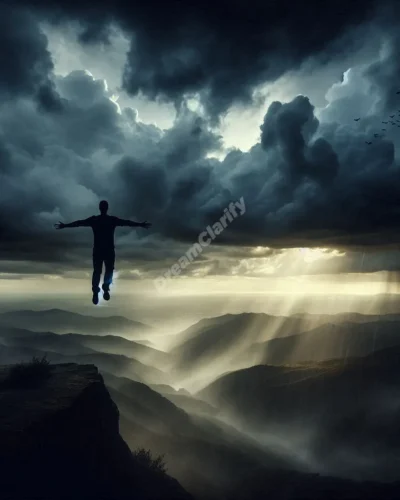 Person flying away from danger, symbolizing escape and empowerment in dreams.