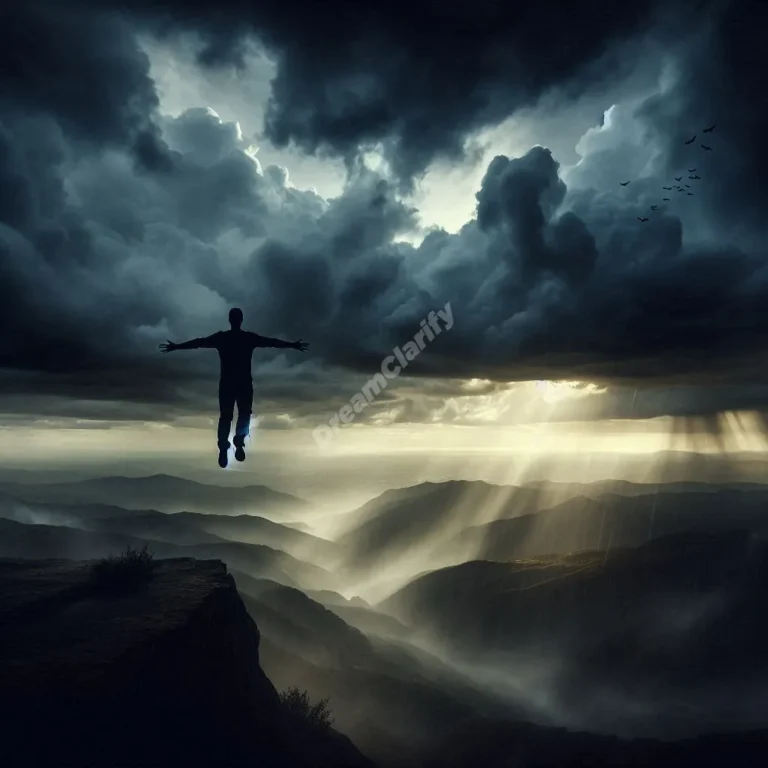 Person flying away from danger, symbolizing escape and empowerment in dreams.