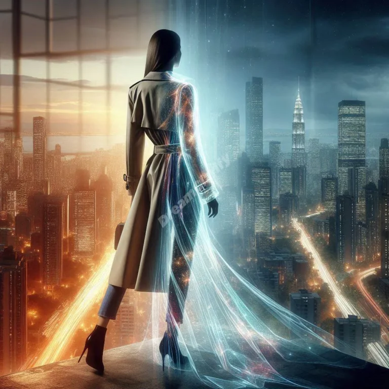 Person in gabardine coat bridging reality and dreamscape, symbolizing the fabric's role in dream interpretation.