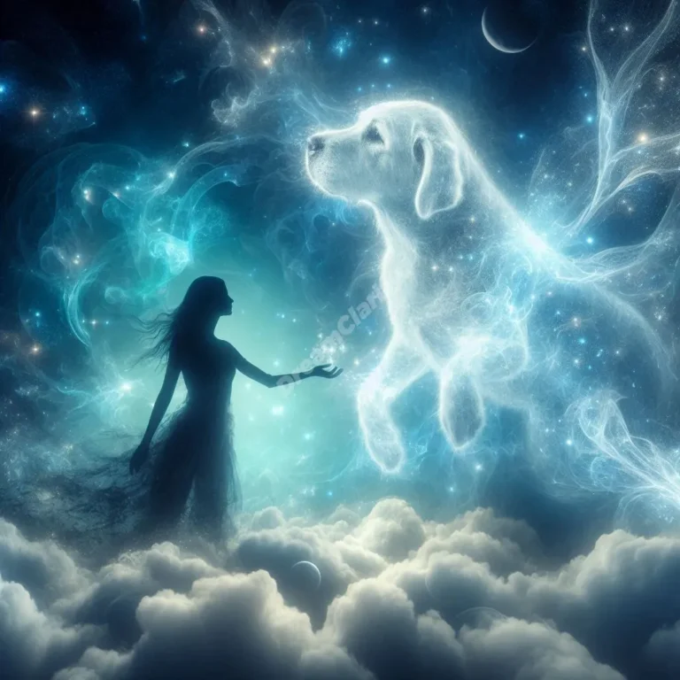 Dreamy Labrador and human silhouette symbolize loyalty and connection in dream interpretation.