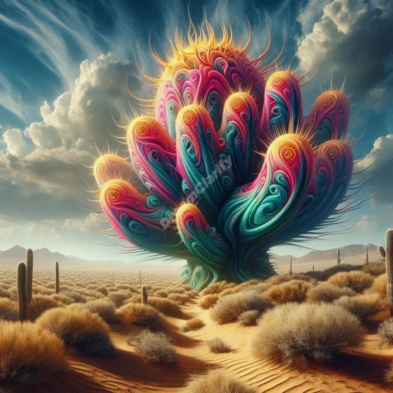 Surreal cactus dream symbolism spines morph into protective symbols, showcasing resilience and personal growth.