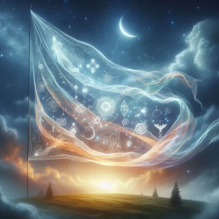 Ethereal banner dream symbolism floating in mystical night sky with glowing symbols