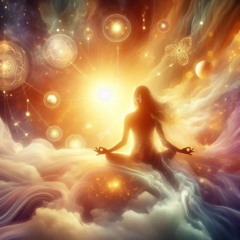 Ethereal healing dream visualization showing person surrounded by golden light and transformative symbols.