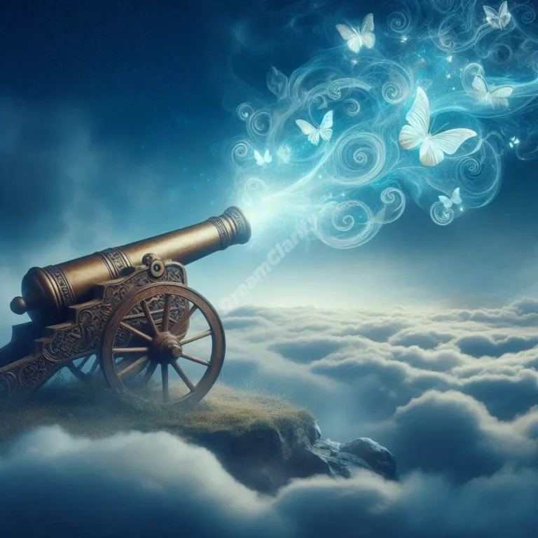 Mystical dream cannon on hilltop emitting transformative energy, symbolizing personal power and change