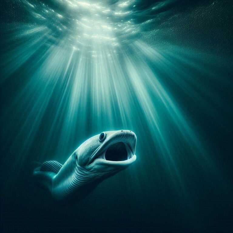 Mysterious lamprey dream symbol emerging from ethereal underwater scene symbolizing spiritual transformation and healing