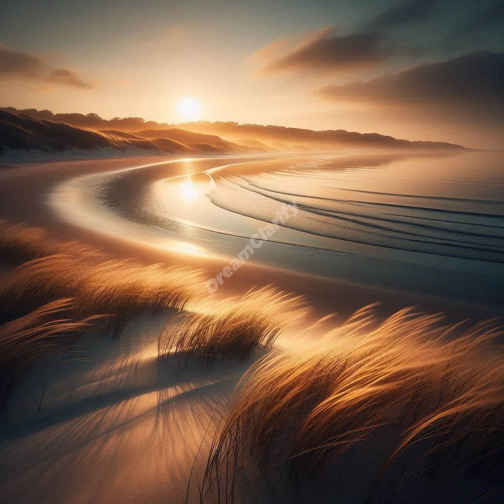 Ethereal ocean breeze moving across peaceful waters at sunset, symbolizing dream interpretation and spiritual renewal