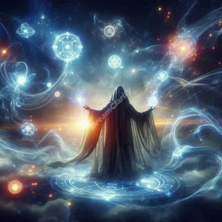 Ethereal magician conjuring glowing dream symbols, representing spiritual transformation and personal growth.