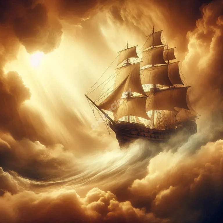 Ancient galleon sailing through mystical dreams, symbolizing spiritual journey and personal transformation