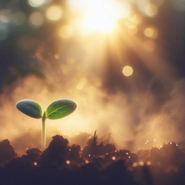 Young seedling emerges at dawn, capturing hope and new beginnings in dream symbolism.