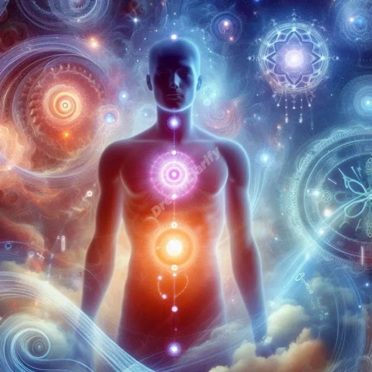 Ethereal figure with glowing abdomen symbolizing dream interpretation and emotional healing process.