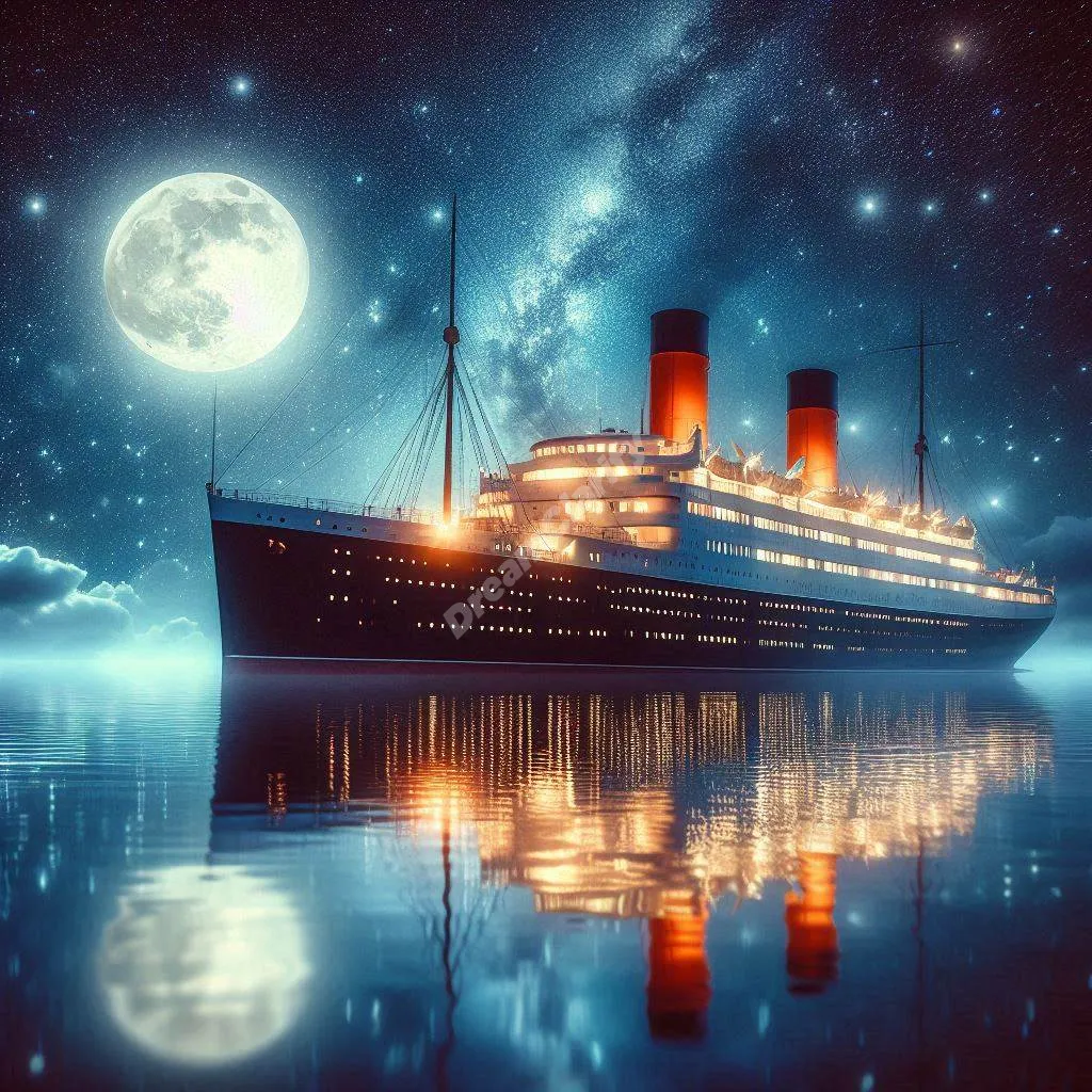 Majestic ocean liner gliding through moonlit waters under starry sky, symbolizing life's journey