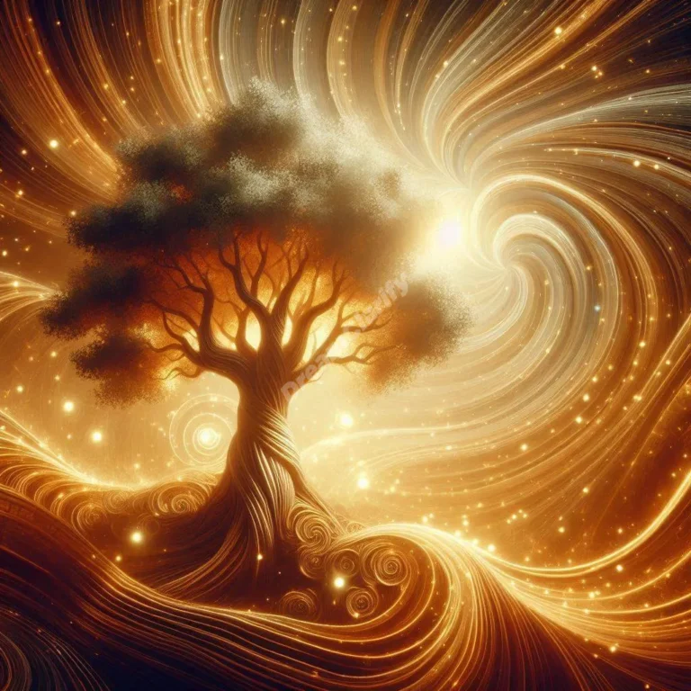 Majestic mahogany tree in dream-like setting symbolizes growth, success, and spiritual meaning