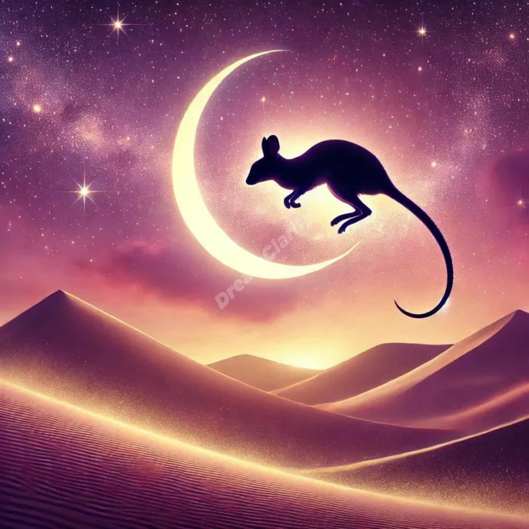 Magical desert jerboa leaping gracefully under moonlight, symbolizing dream interpretation and spiritual guidance.