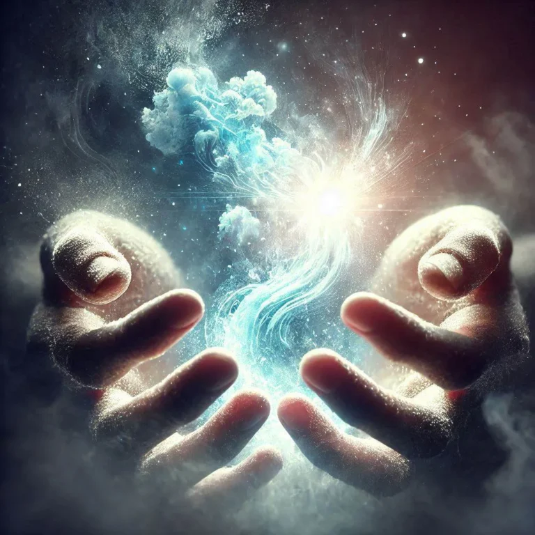 Symbolic dream image: healing hands transform darkness into light, representing spiritual renewal and transformation.