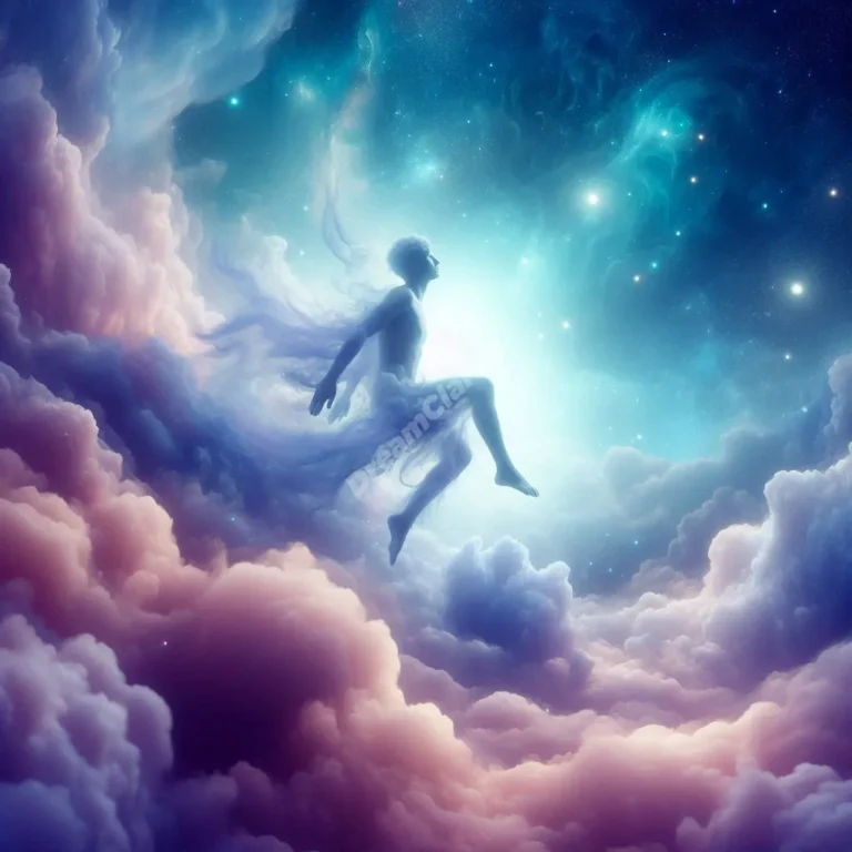 Person floating in dreamy cosmos symbolizes transformation from helplessness to empowerment